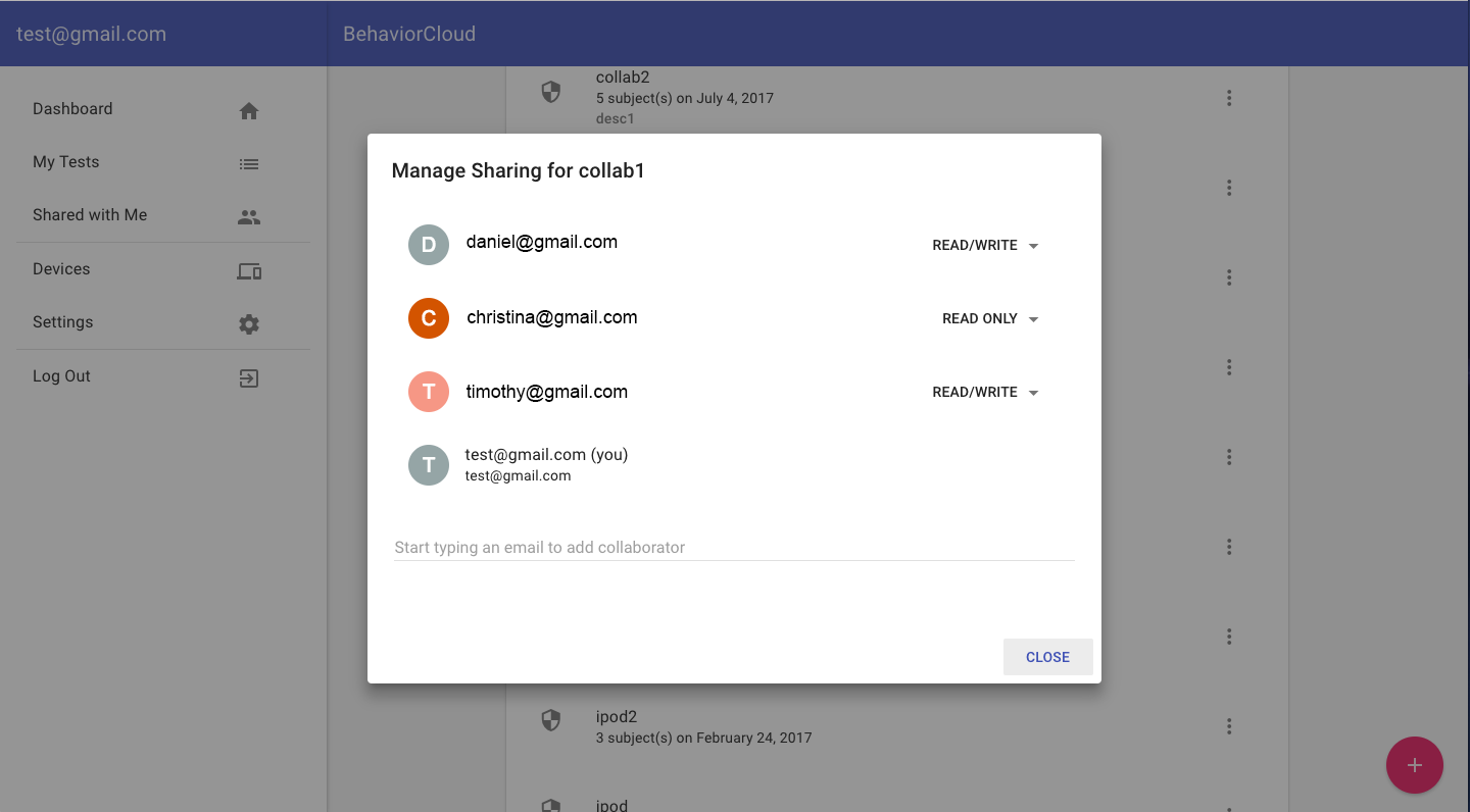 Example of how to add collaborators and share data