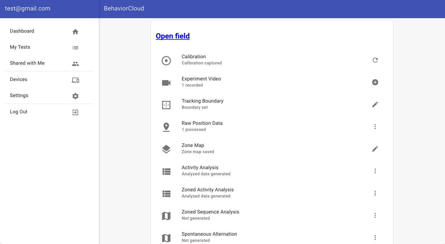 Experiment dashboard