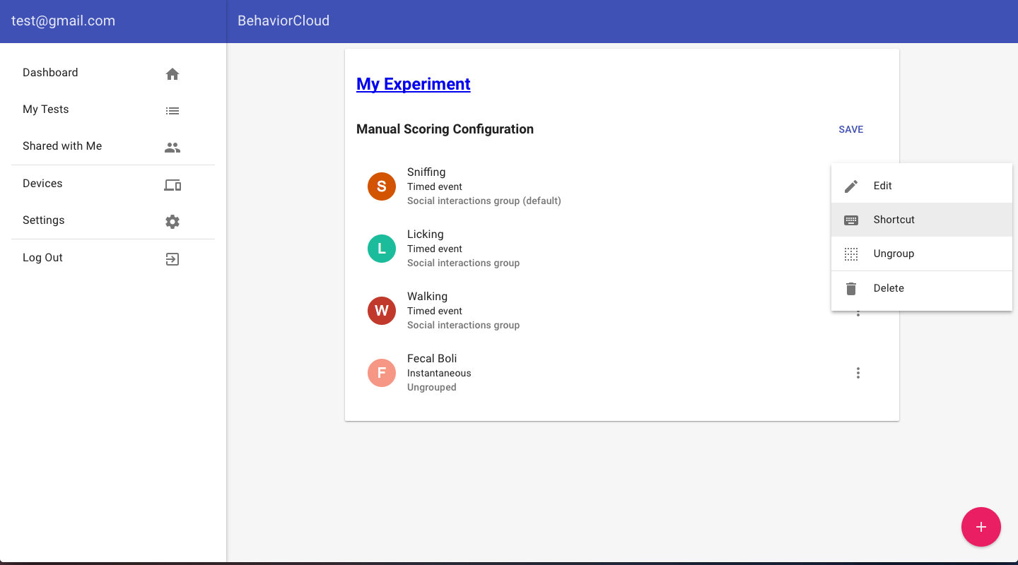 Assigning keyboard shortcuts for scoring behaviors