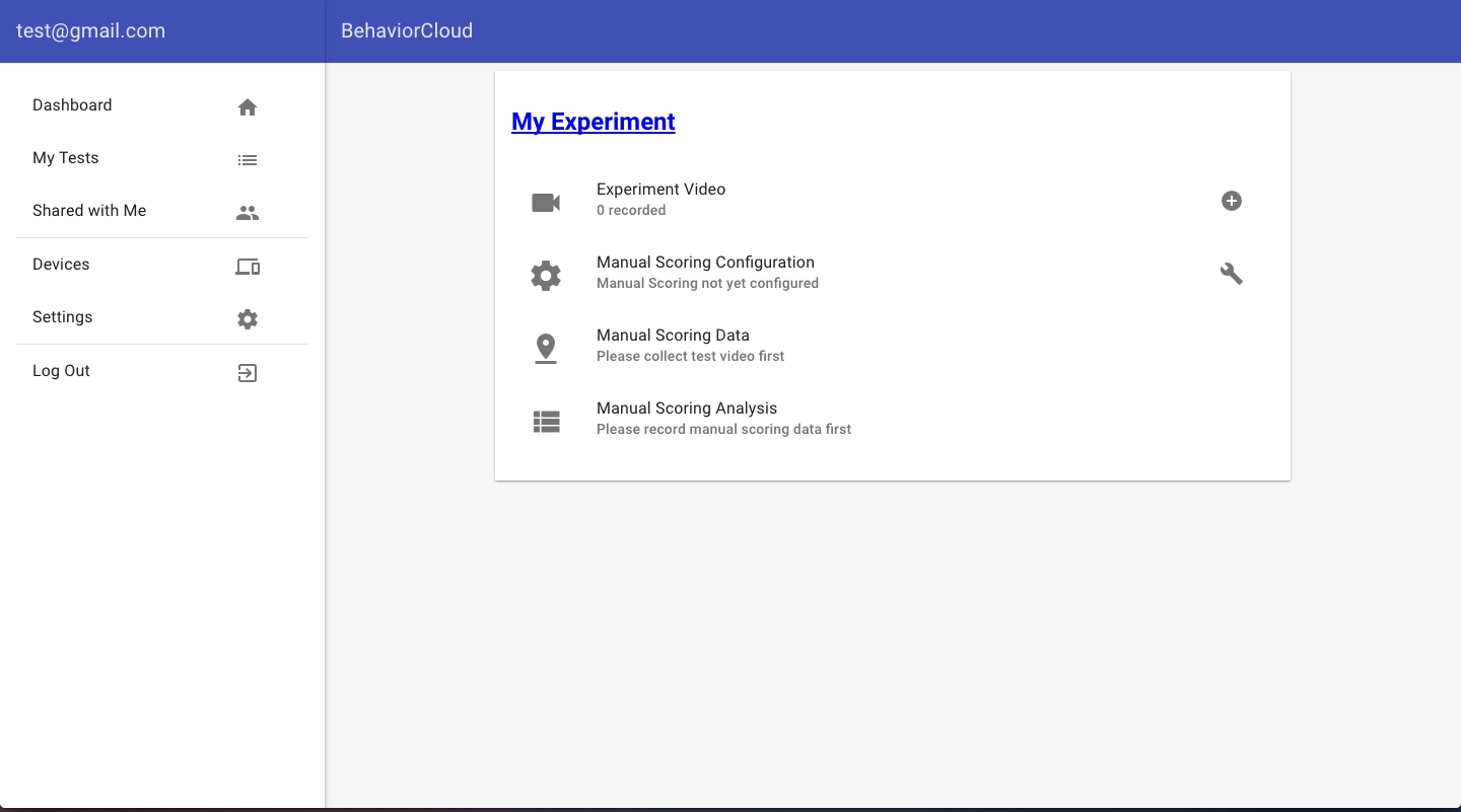Experiment dashboard for a manual behavior scoring experiment